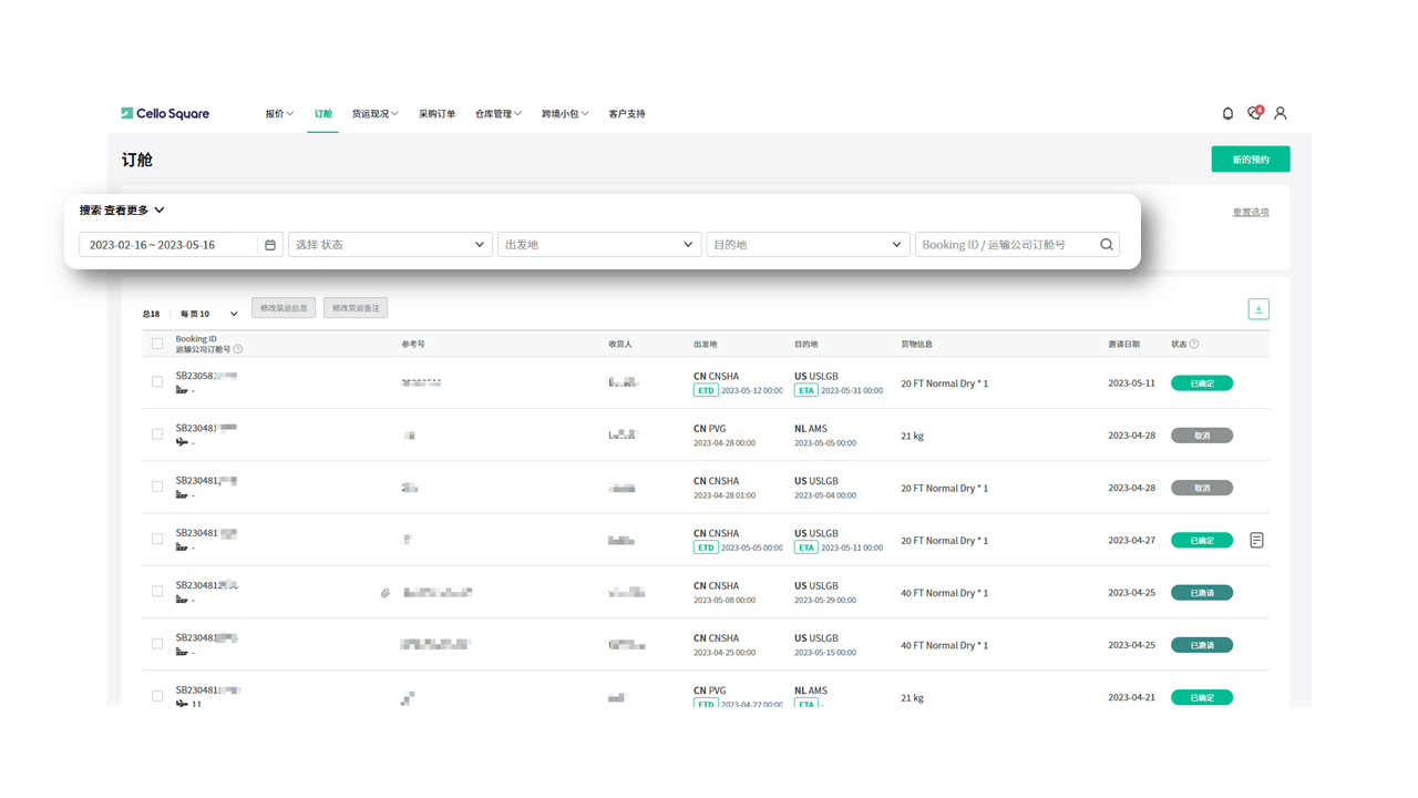 琴路捷(Cello Square)历史订舱单